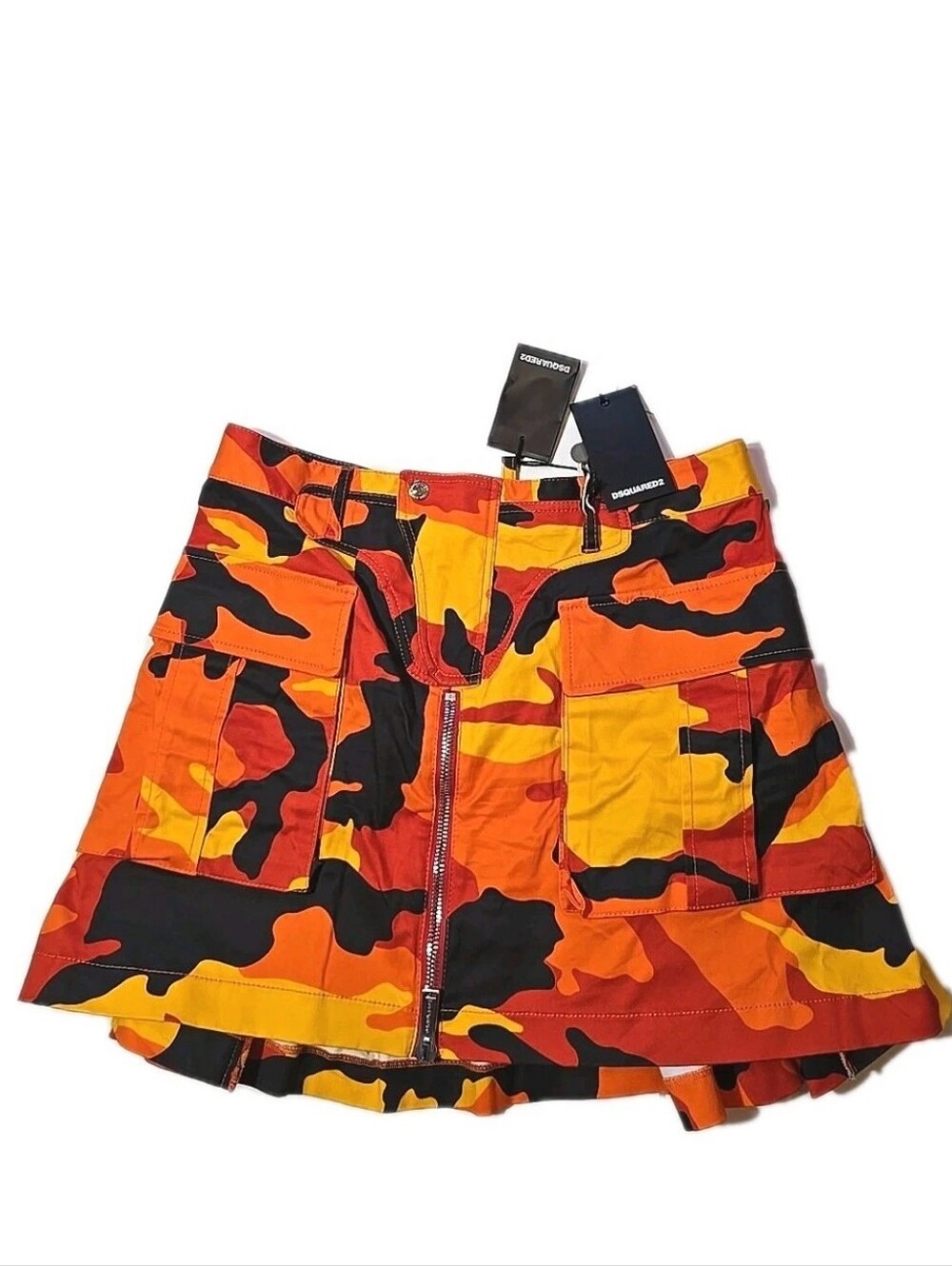 NWT DSQUARED 2 Orange & Black Camo Cargo Mini Skirt Size 42 Euro